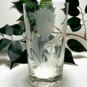 Vintage Set of 6 Scottish Thistle Engraved Drinking Glass “Outlander Fans”